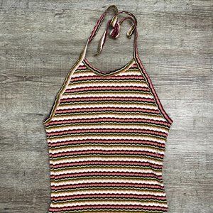 NWT American Eagle Striped Tie Halter Top Pink Orange Multicolor Ribbed Tank Top